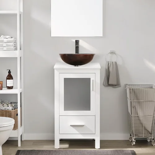 Vista 14 de eclife Armario de tocador de baño moderno de 18 pulgadas con lavabo Redondel negro