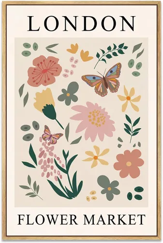 Vista 8 de Zzuyi Lienzo enmarcado para mercado de flores, arte de pared, póster botánico de flores silvestres rosas, impresiones de imágenes, ilustraciones