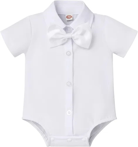 Vista 3 de IBTOM CASTLE Traje de bautizo para bebé, traje formal con corbatín, chaleco, pantalones cortos, esmoquin de boda, conjunto de caballero