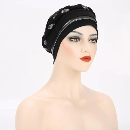 Vista 5 de Turbante para mujer Pañuelo de cabeza trenzado brillante sedoso trenzado para quimioterapia para la cabeza de cáncer