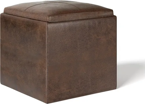 Vista 15 de SIMPLIHOME Rockwood - Otomana de almacenamiento en cubo con bandeja, otomana tapizada de cuero vegano de 17 pulgadas de ancho en marrón envejecido