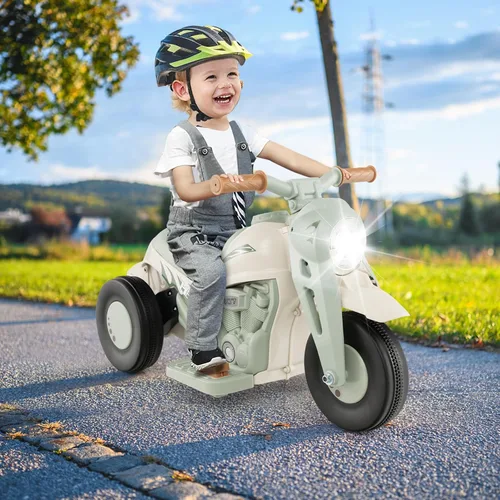 Vista 2 de Honey Joy Motocicleta de juguete, motocicleta para niños pequeños de 6 V con burbujas, luz LED, música, pedal de pie, adelante/atrás, motocicleta