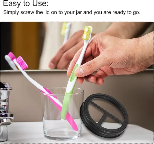 Vista 5 de uxcell Mason Jar - Tapa para cepillo de dientes, 1 unidad, acero inoxidable 304, boca ancha, accesorios de baño para 2 cepillos de dientes y pasta
