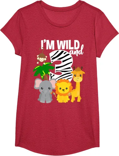 Vista 57 de Camiseta de cumpleaños con temática de zoológico de I'm Wild and 3, Negro, S