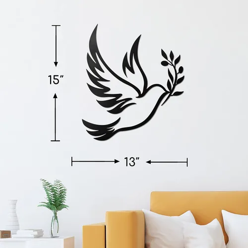 Vista 5 de Vivegate Dove of Peace - Arte de pared de metal con rama de olivo – ramas de olivo con contorno negro, decoración de pared de metal de paloma blanca