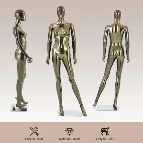 Vista 7 de Maniquí femenino de cuerpo completo color bronce - 177,8 cm de exhibición realista de maniquí con cabeza y brazos ajustables, maniquíes desmontables