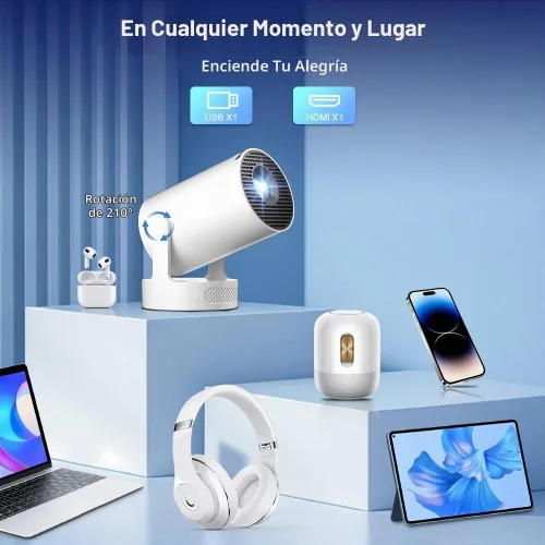 Vista 8 de Mini proyector con WiFi y Bluetooth, proyector portátil compatible con 4K, altavoz base de sonido de 5 W, corrección trapezoidal automática