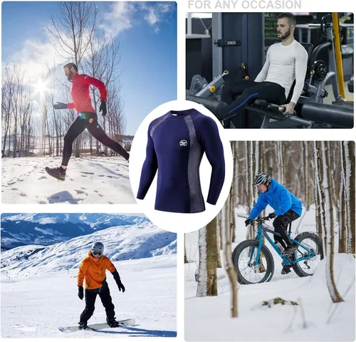 Vista 35 de MEETWEE Paquete de 4/5 camisas de compresión térmica para hombre, manga larga, forro polar, capa base, equipo de entrenamiento de invierno