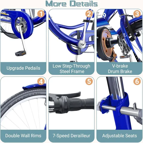 Vista 7 de Triciclo para adultos de 7 velocidades, bicicleta de 3 ruedas de 26 pulgadas con cesta grande para mujeres, hombres y personas mayores, triciclo
