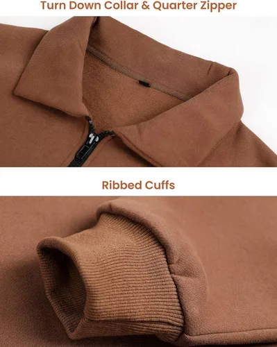 Vista 5 de Lentta Sudadera de gran tamaño con media cremallera para mujer cuello de manga larga cremallera de un cuarto