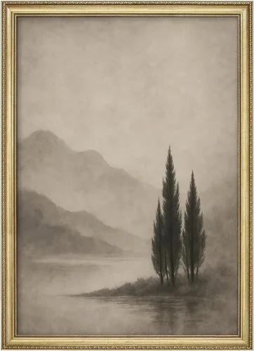 Vista 242 de MUDECOR Lienzo enmarcado prémium para pared, pinos nevados en bosque de invierno, ilustraciones modernas, arte contemporáneo, escénico, divertido
