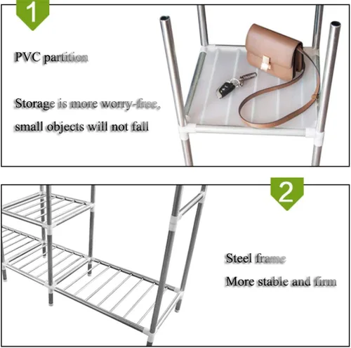 Vista 5 de Armario portátil para ropa, armario de tubería de acero impermeable, almacenamiento extra fuerte y duradero con estante para colgar, armario