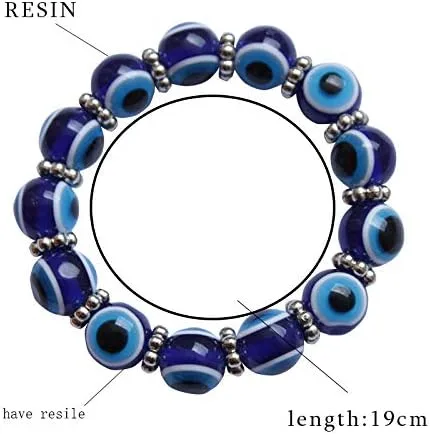 Vista 5 de Juego de 4 pulseras elásticas de cuentas de cristal turco contra el mal de ojo, amuleto de protección de hebras de cristal, amuleto de Fatima Hamsa