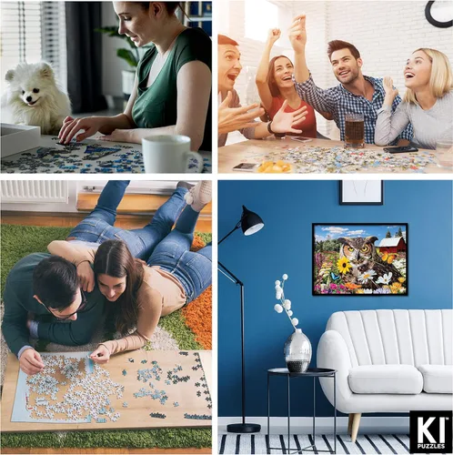 Vista 8 de Karen Burke - Rompecabezas de 550 piezas para adultos, fiesta de flores de búho, 24 x 18 pulgadas, rompecabezas de pájaro caprichoso de KI Puzzles