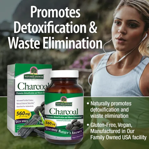 Vista 4 de Nature's Answer Carbón activado 90 cápsulas Promueve naturalmente la desintoxicación y la eliminación de residuos Vegano, sin gluten y alcohol