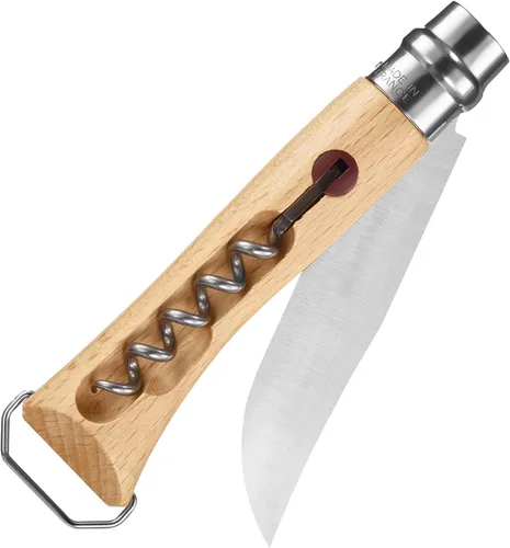 Vista 10 de Opinel Sacacorchos de acero inoxidable No. 10, cuchillo plegable para vino y queso, sacacorchos integrado + abridor de botellas, mango de madera