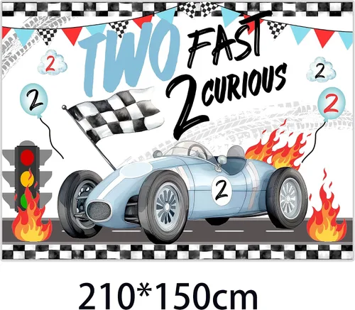 Vista 4 de Dos decoraciones de cumpleaños rápidas, fondo de fotos de auto de carreras para niños, decoración de segundo cumpleaños para niños, auto rojo, fondo