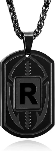 Vista 47 de Graduation Gifts - Football Initial Necklace for Men Boys Kids Teen Dog Tag Stainless Steel Black Letter Pendant Sport Football Athletes Jewelry