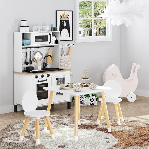 Vista 9 de UTEX Juego de mesa para niños con 2 sillas para niños pequeños, niños, niñas, juego de mesa y sillas para niños de 3 piezas, color blanco