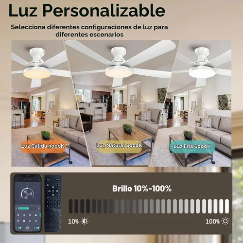 Vista 6 de Ventiladores de techo con luces, ventilador de techo de montaje empotrado de 52 pulgadas con luz, control remoto/aplicación, ventilador de techo