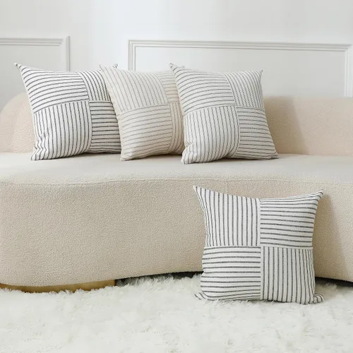 Vista 6 de MYCDXE Fundas de almohada de 16 x 16 pulgadas, juego de 2 fundas de almohada cuadradas con textura de rayas caqui para sofá, silla, dormitorio