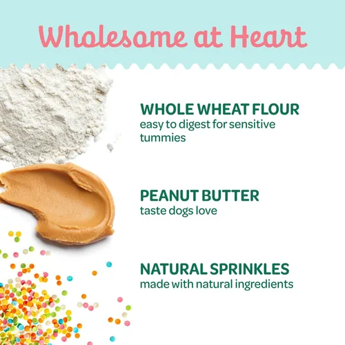 Vista 3 de Wholesome Pride Birthday Biscuits - Golosinas para perros, mantequilla de maní real, todo natural, sin conservantes ni colores artificiales