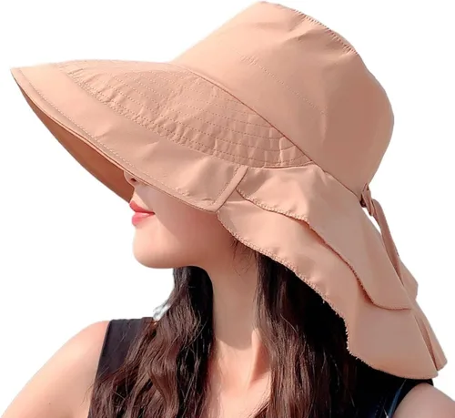 Vista 11 de Sombrero de sol para mujer, protección solar, ala ancha, plegable, sombrero de pescador, protección UV, con deflector de cuello Beige