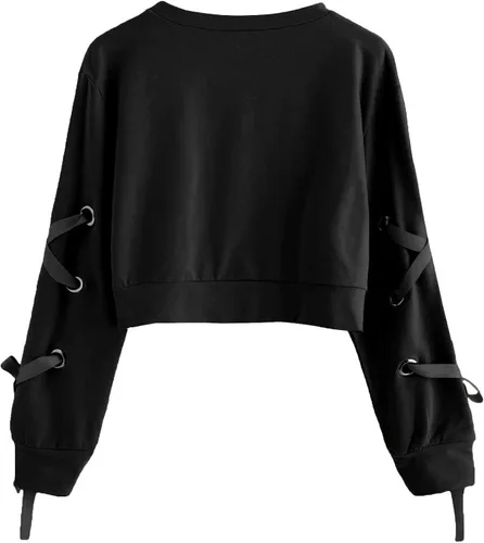 Vista 2 de SweatyRocks - Sudadera suéter de manga larga con cordones para mujer ombliguera