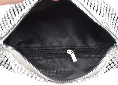 Vista 3 de Riñonera de cristal brillante con diamantes de imitación para mujeres y niñas, cinturón pequeño, bolsa cruzada para teléfono celular, para fiestas