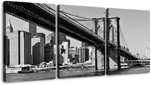 Vista 9 de Denozer - Lienzo decorativo para pared de 3 piezas - Paisaje con paisaje urbano, arte de puente, arte de pared para sala de estar, decoración