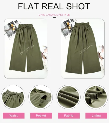 Vista 5 de Dokotoo Pantalones para mujer con cintura elástica y pierna ancha con bolsillos