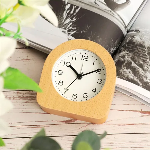Vista 10 de Reloj despertador analógico vintage de madera maciza, funciona con pilas, con luz nocturna no interrumpida, reloj despertador sin tictac con botón