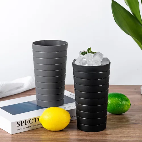Vista 3 de KX-WARE Mixed Drinkware - Juego de 12 vasos de plástico de 22 onzas, vasos para beber, tazas de fiesta, vasos de té helado, color negro