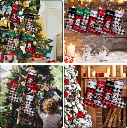 Vista 6 de Medias de Navidad de raza de perro personalizadas con texto de nombre, regalos de decoración de calcetines de Navidad personalizados para perros