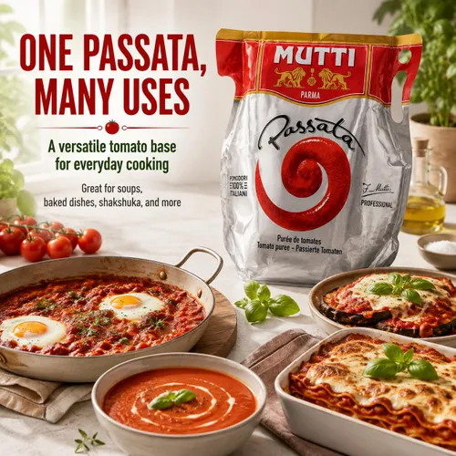Vista 6 de Mutti Puré de tomate Passata de Italia Tomates 100% italianos, tamaño grande 6.6lb (3kg)