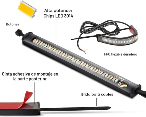Vista 4 de 2 piezas flexibles Switchback de doble color blanco y ámbar para motocicleta LED horquilla intermitentes DRL luz diurna impermeable ajustable kit
