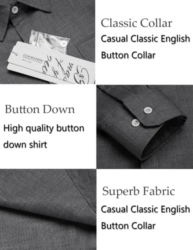 Vista 5 de COOFANDY Camisa casual con botones para hombre, camisa de cambray de lino de manga larga
