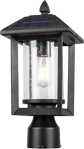 Vista 8 de Luces de poste solares para exteriores, lámparas de poste negro impermeables y antioxidantes con vidrio transparente, lámpara LED alimentada por