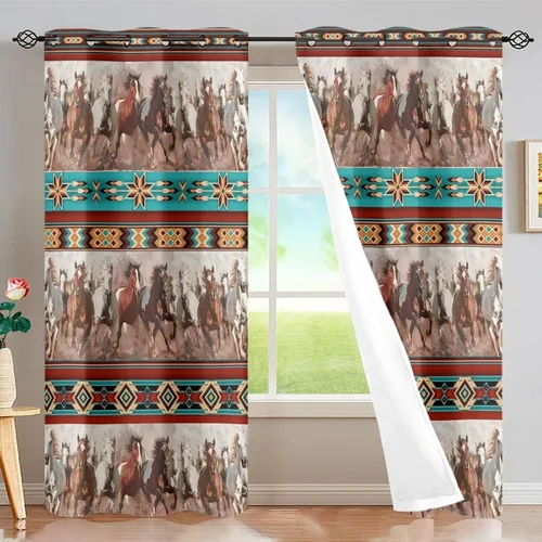Vista 36 de ZFRXIGN Cortinas opacas para ventana de caballo azteca occidental, 63 pulgadas de largo, para cuarto de bebé, sala de estar, dormitorio, 2 paneles