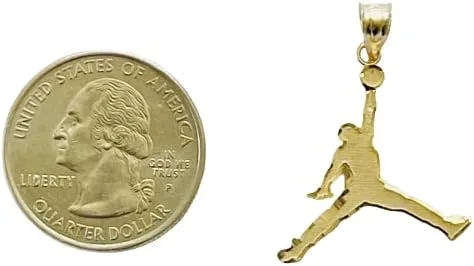 Vista 4 de Dije de oro amarillo macizo de 10 quilates con corte de diamante Jordan Jump Man
