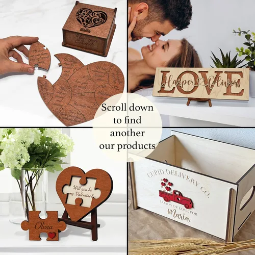 Vista 6 de Placa de madera grabada con texto en inglés «Will You Be My Valentine»