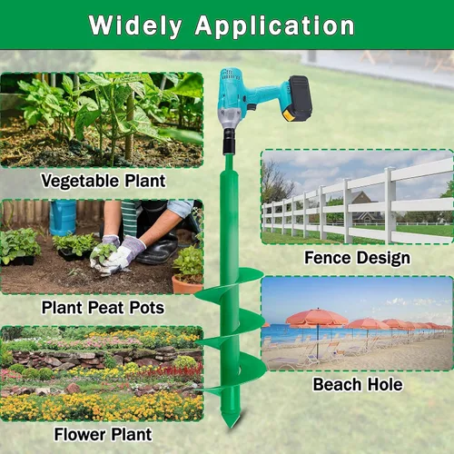 Vista 6 de Broca de taladro para plantar, taladro de tierra de jardín de 4 x 25 pulgadas, agujero en espiral para plantación rápida de plantas de semillero