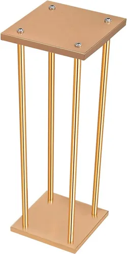 Vista 6 de 10 piezas de soporte de flores de boda soporte de metal para jarrón con platos, columna de metal dorado rectangular de 7.87 x 7.8 pulgadas, 7 x 23.6