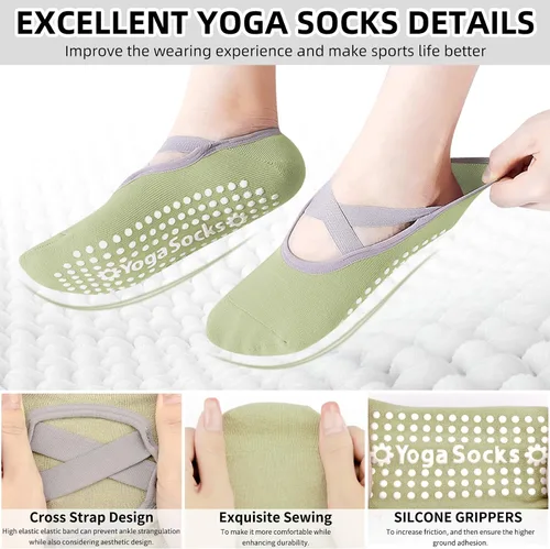 Vista 32 de Calcetines de yoga con agarre antideslizante para mujer, talla única, para fitness, deporte, danza de calcetines