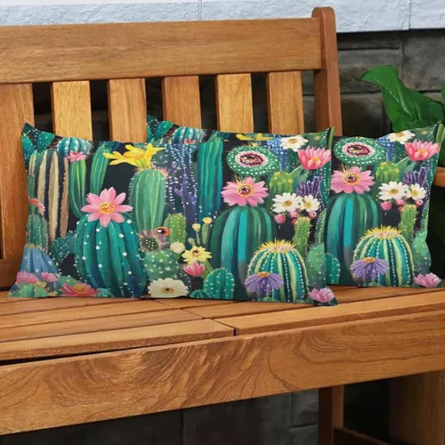 Vista 4 de EKOBLA Fundas de almohada decorativas Cactus estilo granja para sofá, cama, almohadas lumbares rectangulares oblongas de 12x20 pulgadas, con plantas