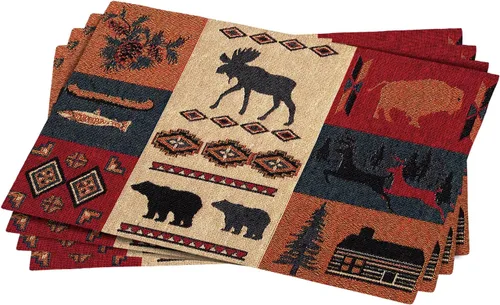 Vista 11 de Kinara Juego de manteles individuales Black Bear - Diseño nativo americano del suroeste - Patrón hermoso y único - Tejido fino cuatro manteles