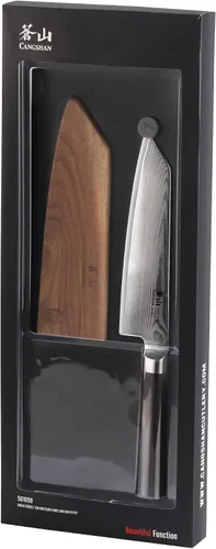 Vista 8 de Cangshan HAKU Series 501059 Cuchillo Kiritsuke de 7 pulgadas con funda, acero de Damasco forjado X-7