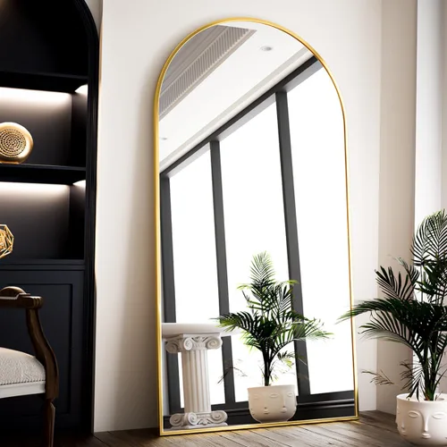 Vista 10 de VooBang - Espejo de cuerpo entero con arco, de 24 x 65 pulgadas, color negro Shatterproof Tempered Glass, Modern Minimalist Chic Room Decor