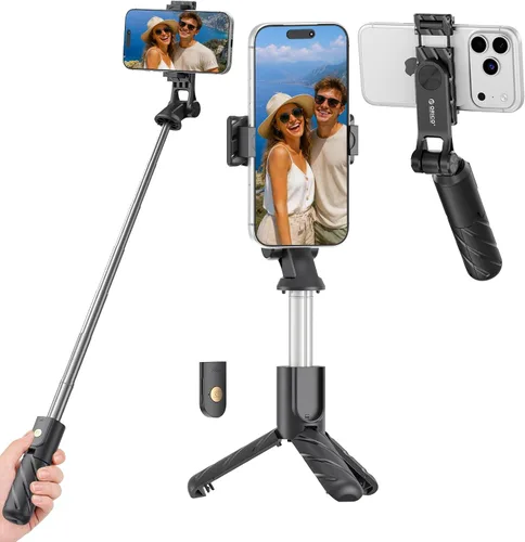 Vista 10 de ORICO Trípode portátil de aluminio para selfies, mini trípode de 26 pulgadas para iPhone, soporte extensible con control remoto inalámbrico