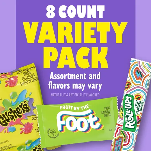Vista 3 de Fruit Roll-Ups, Fruit by the Foot, Gushers Fruit Flavored Snacks paquete variado, sin gluten, 8 unidades, 5.1 onzas (paquete de 8)